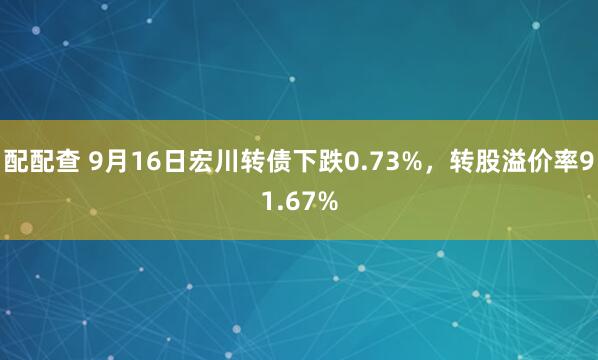 配配查 9月16日宏川转债下跌0.73%，转股溢价率91.67%